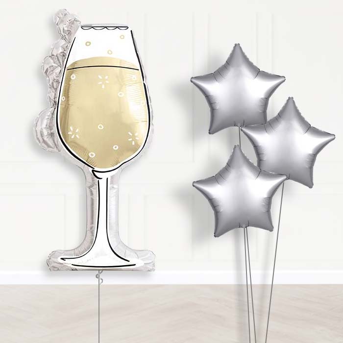 Black and Gold Wine Glass Balloon Bouquet Delivery | Giant Balloon + 3 Plain Balloons | Party Save Smile