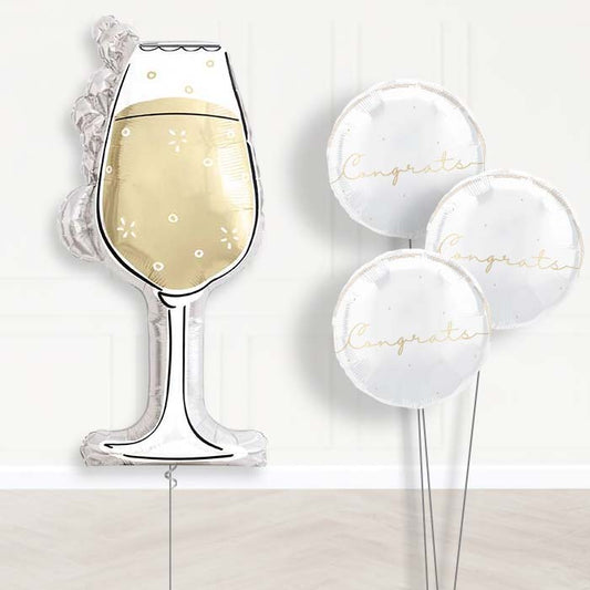 Black and Gold Wine Glass Balloon Bouquet Delivery | Giant Balloon + 3 Themed Balloons | Party Save Smile