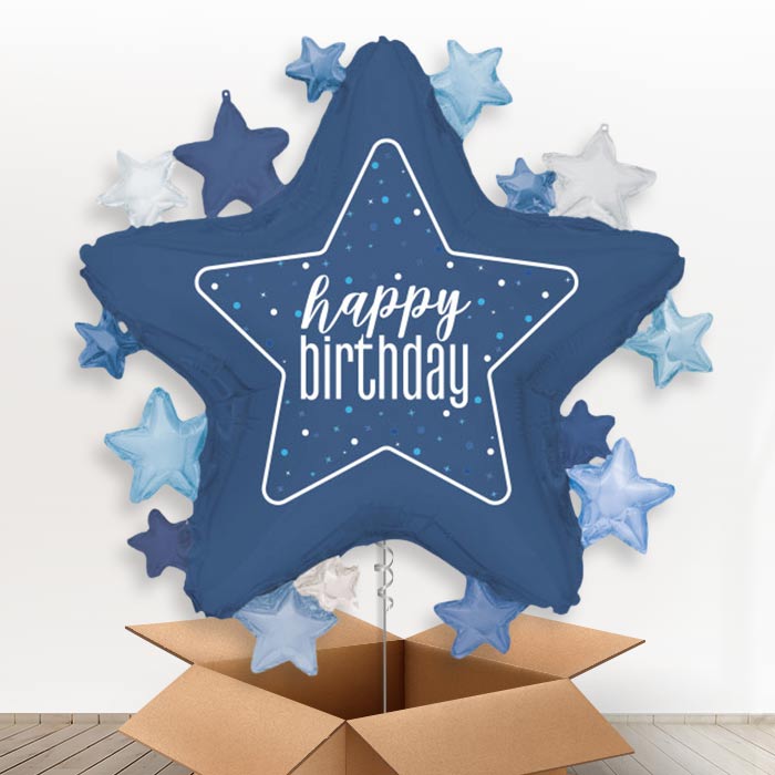 Dark Blue Happy Birthday Star Helium Balloon in a Box | Giant Balloon | Party Save Smile