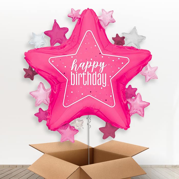Dark Pink Happy Birthday Star Helium Balloon in a Box | Giant Balloon | Party Save Smile