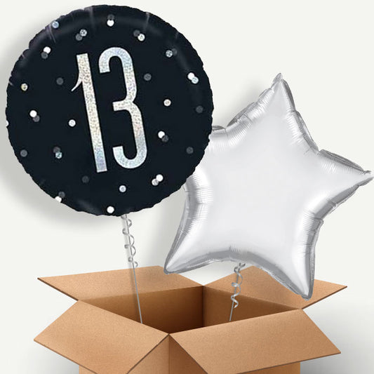 Black & Silver 13th Birthday Helium Balloon Duo | Party Save Smile