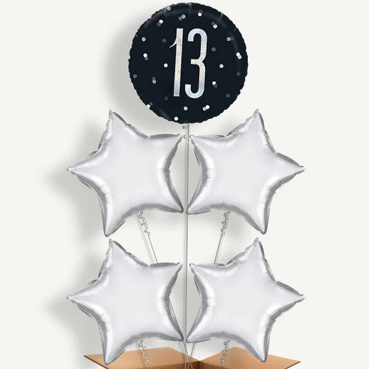 Black and Silver 13th Birthday Helium Cluster Balloons | Party Save Smile