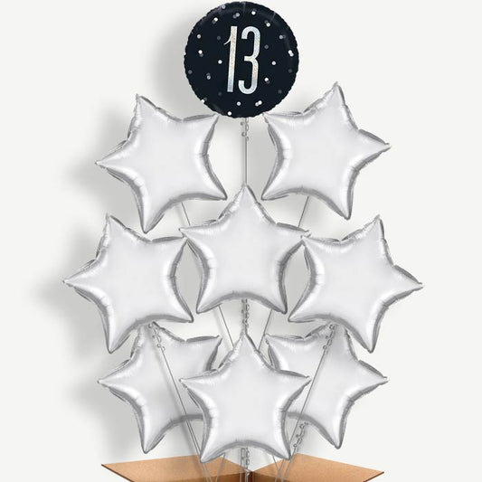 Black and Silver 13th Birthday Helium Balloon Bundle | Party Save Smile