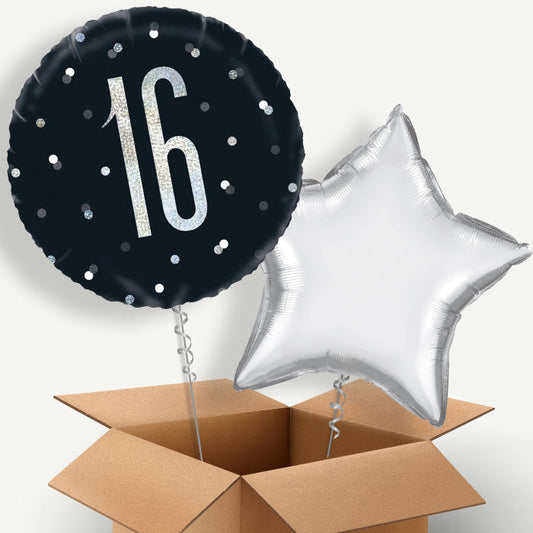 Black & Silver 16th Birthday Helium Balloon Two | Party Save Smile