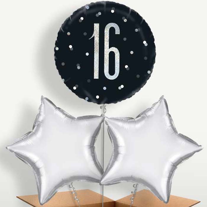 Black and Silver 16th Birthday Bunch of Balloons | Party Save Smile