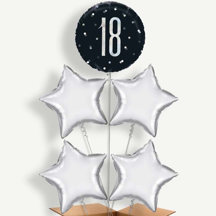 Black & Silver 18th Birthday Helium Cluster Balloons | Party Save Smile
