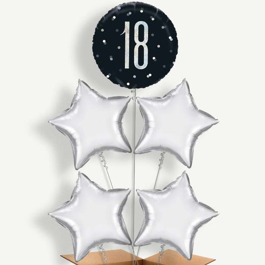 Black & Silver 18th Birthday Helium Cluster Balloons | Party Save Smile