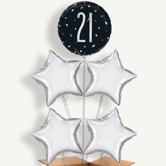 21st Black Silver Balloon Cluster Inflated with Helium | Party Save Smile