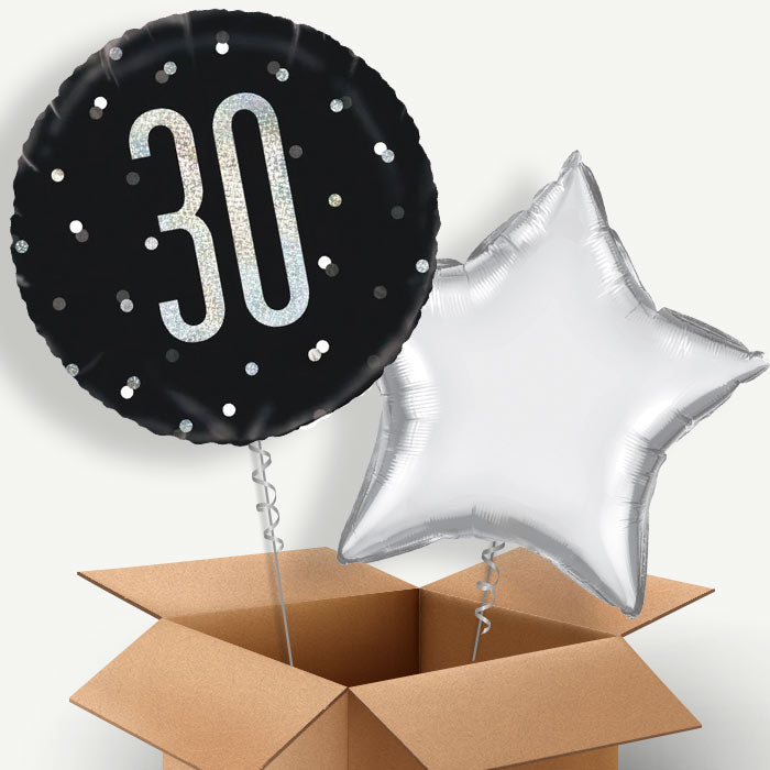 Black Silver 30thHelium Balloon Two | Party Save Smile