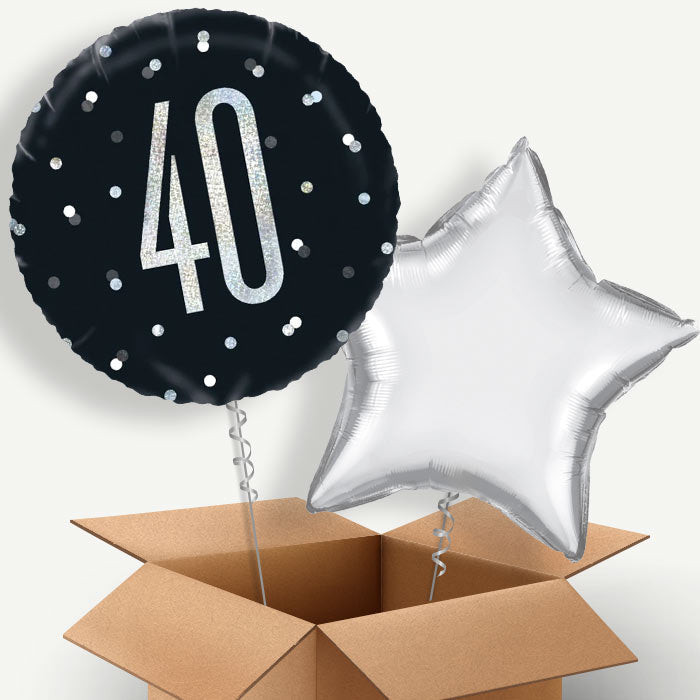 Silver and Black 40th Birthday Helium Balloon Couple | Party Save Smile