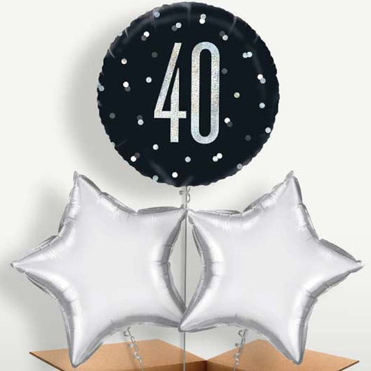 Silver & Black 40th Birthday Helium Bunch of Balloons | Party Save Smile