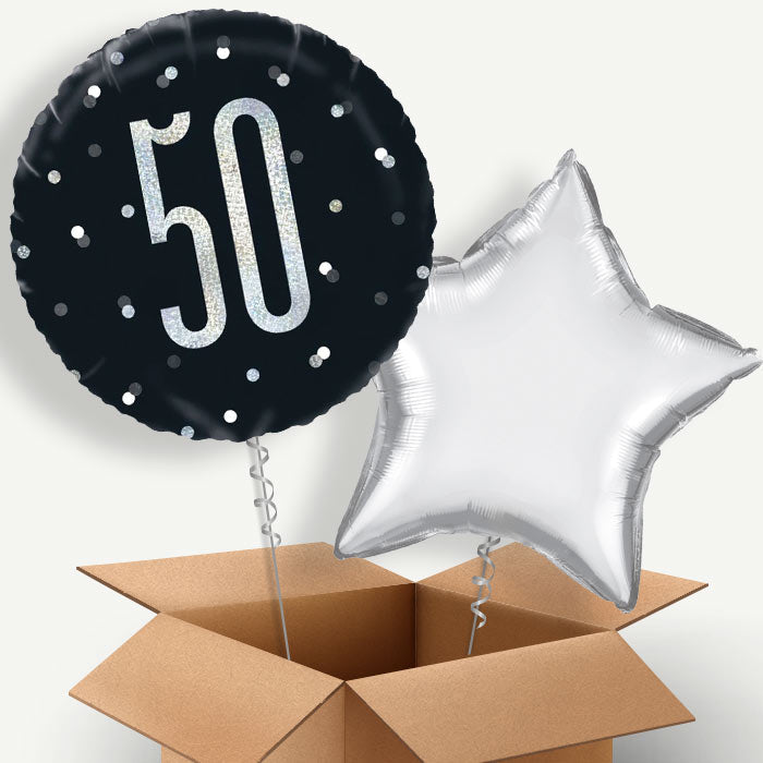 Black and Silver 50th Birthday Helium Balloon Duo | Party Save Smile