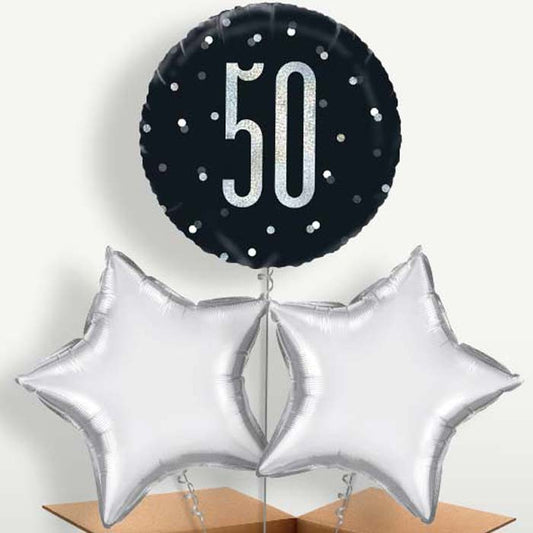 Black & Silver 50th Birthday Balloon Bunch | Party Save Smile