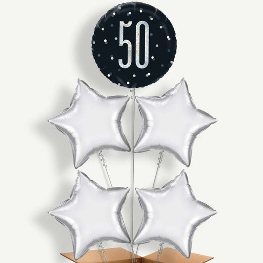 Black & Silver 50th Birthday Helium Cluster Balloons | Party Save Smile
