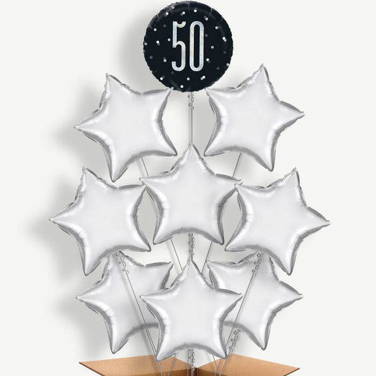 Black & Silver 50th Birthday Helium Balloon Bundle | Party Save Smile