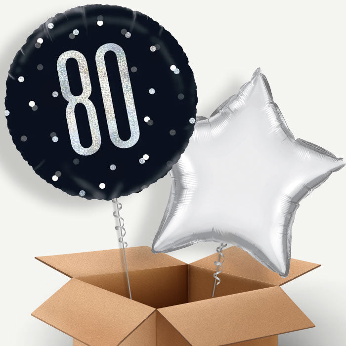 80th Birthday Black Silver Helium Balloon Two | Party Save Smile