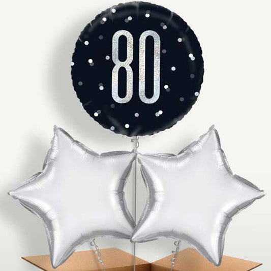 80th Birthday Black Silver Bunch of Balloons | Party Save Smile