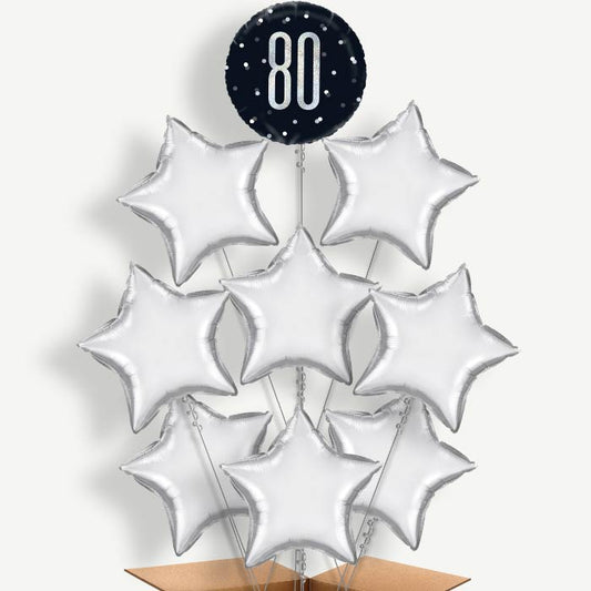 80th Birthday Black Silver Helium Balloon Bundle | Party Save Smile