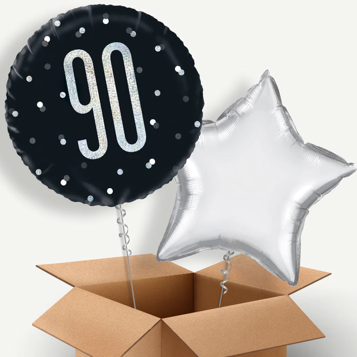 90th Birthday Black Silver Helium Balloon Two | Party Save Smile