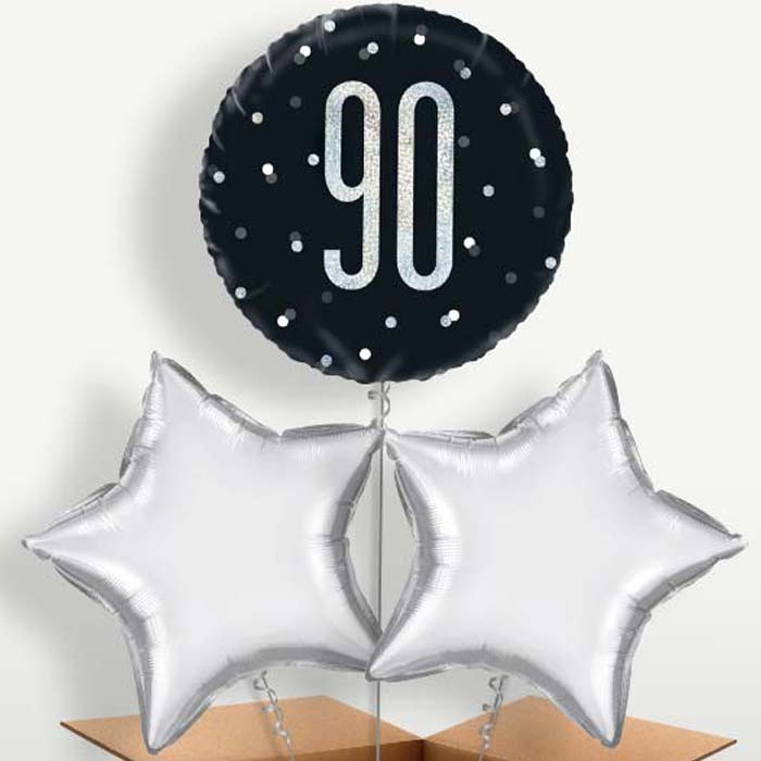 90th Birthday Black Silver Bunch of Balloons | Party Save Smile