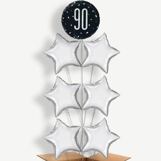 90th Birthday Black Silver Helium Balloon Arrangement | Party Save Smile