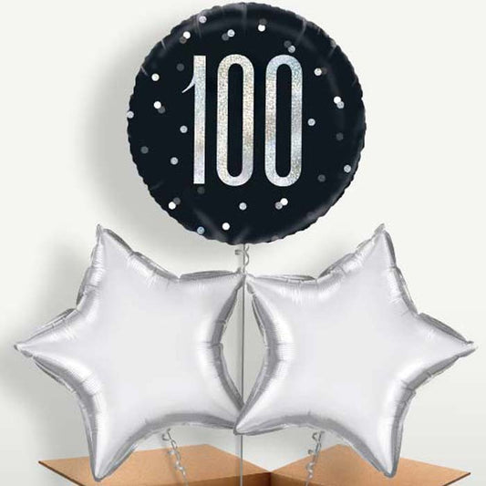 Black & Silver 100th Birthday Bunch of Balloons | Party Save Smile