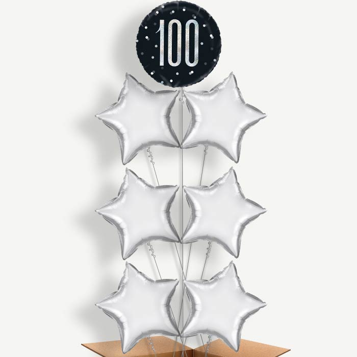 Black & Silver 100th Birthday Helium Balloon Arrangement | Party Save Smile