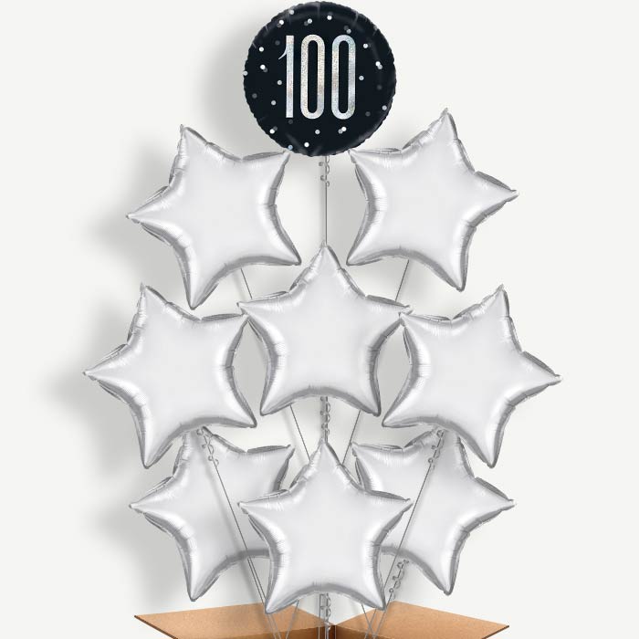 Black & Silver 100th Birthday Helium Balloon Bundle | Party Save Smile