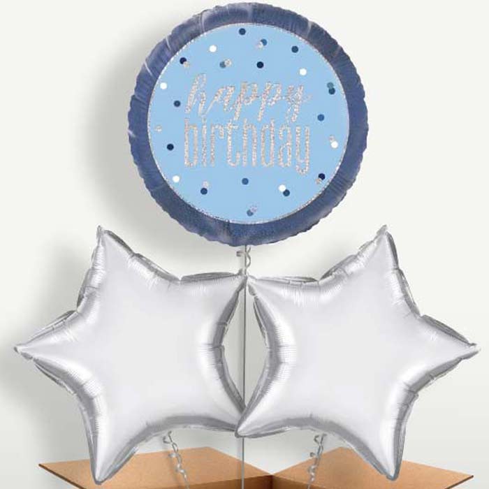 Blue & Silver Holographic Happy Birthday Bunch of Balloons | Party Save Smile