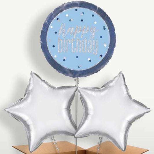 Blue & Silver Holographic Happy Birthday Bunch of Balloons | Party Save Smile