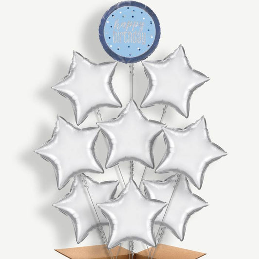 Blue & Silver Holographic Happy Birthday Balloon Bundle | Party Save Smile