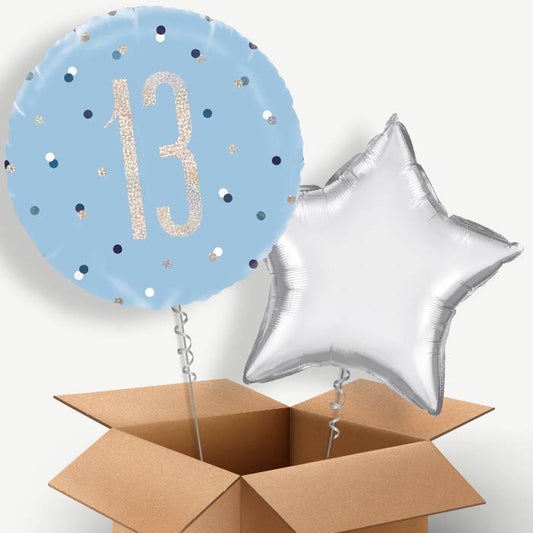 Blue and Silver Holographic 13th Birthday Helium Balloon Duo | Party Save Smile