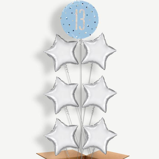 Blue & Silver Holographic 13th Birthday Balloon Arrangement | Party Save Smile