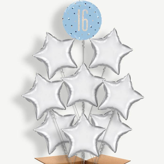Blue & Silver Holographic 16th Birthday Balloon Bundle | Party Save Smile