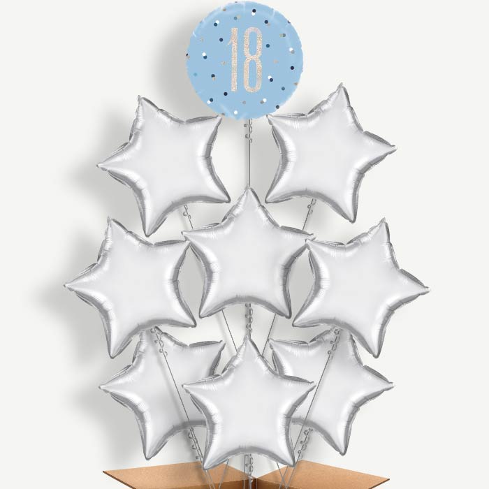 Blue & Silver Holographic 18th Birthday Balloon Bundle | Party Save Smile