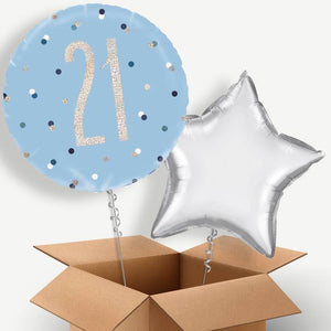 Blue and Silver Holographic 21st Birthday Helium Balloon Duo