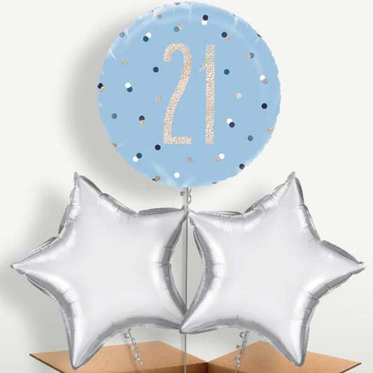 Blue & Silver Holographic 21st Birthday Bunch of Balloons | Party Save Smile