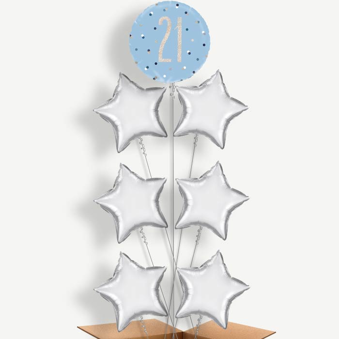 Blue & Silver Holographic 21st Birthday Balloon Arrangement | Party Save Smile