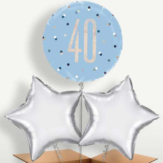 Blue & Silver Holographic 40th Birthday Bunch of Balloons | Party Save Smile