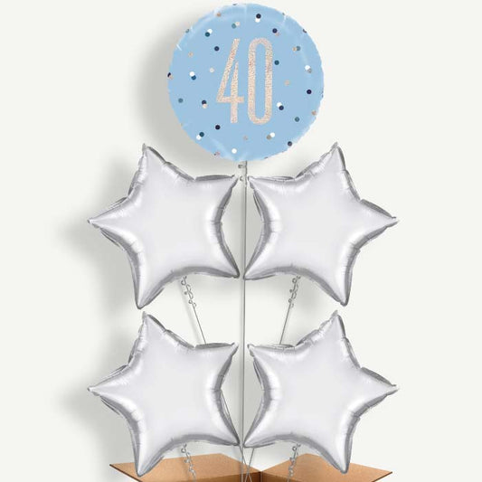 Blue & Silver Holographic 40th Birthday Balloon Cluster | Party Save Smile