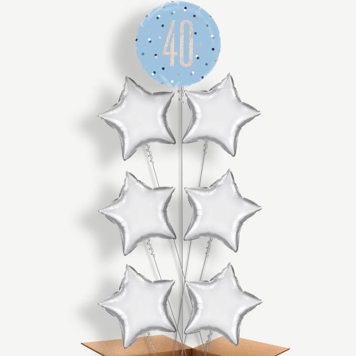 Blue & Silver Holographic 40th Birthday Balloon Arrangement | Party Save Smile