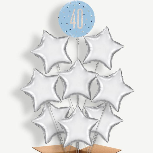 Blue & Silver Holographic 40th Birthday Balloon Bundle | Party Save Smile