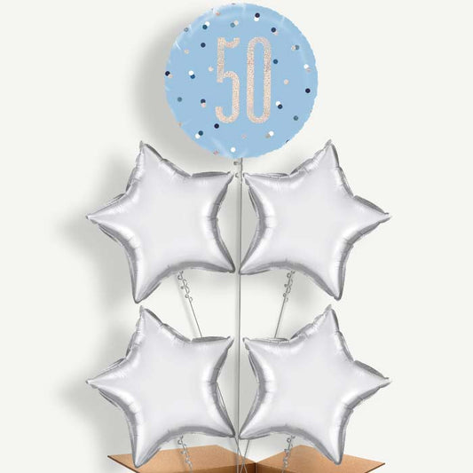 Blue & Silver Holographic 50th Birthday Balloon Cluster | Party Save Smile