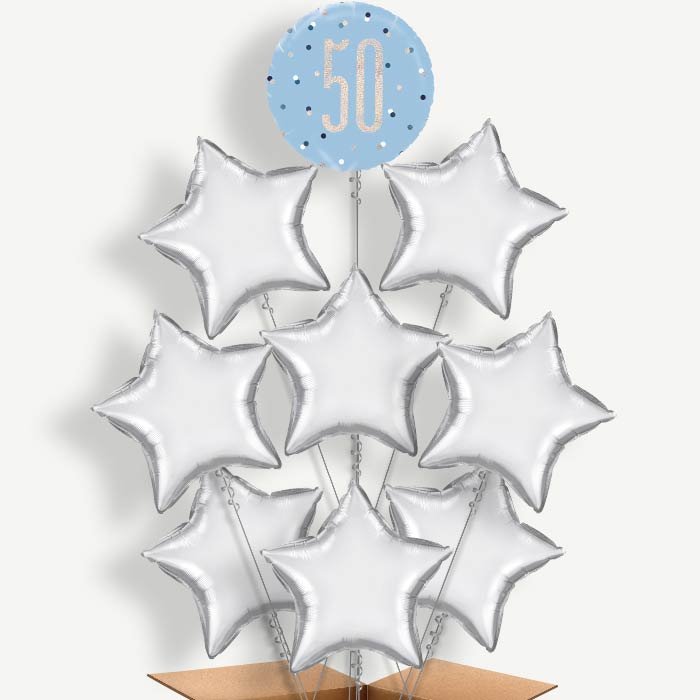 Blue & Silver Holographic 50th Birthday Balloon Bundle | Party Save Smile