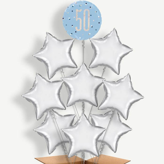 Blue & Silver Holographic 50th Birthday Balloon Bundle | Party Save Smile