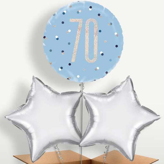 Blue & Silver Holographic 70th Birthday Bunch of Balloons | Party Save Smile