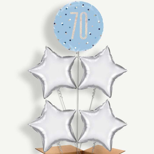 Blue & Silver Holographic 70th Birthday Balloon Cluster | Party Save Smile