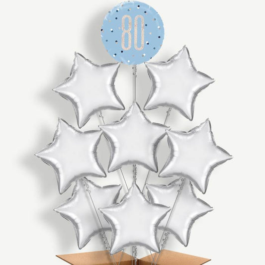 Blue & Silver Holographic 80th Birthday Balloon Bundle | Party Save Smile