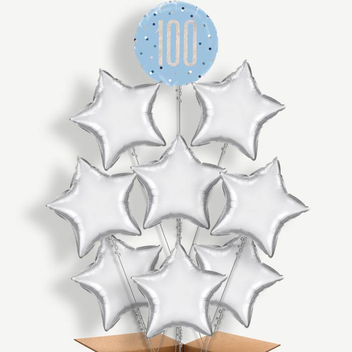 Blue & Silver Holographic 100th Birthday Balloon Bundle | Party Save Smile
