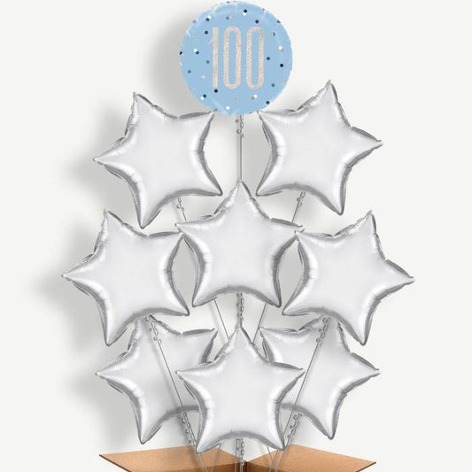 Blue & Silver Holographic 100th Birthday Balloon Bundle | Party Save Smile